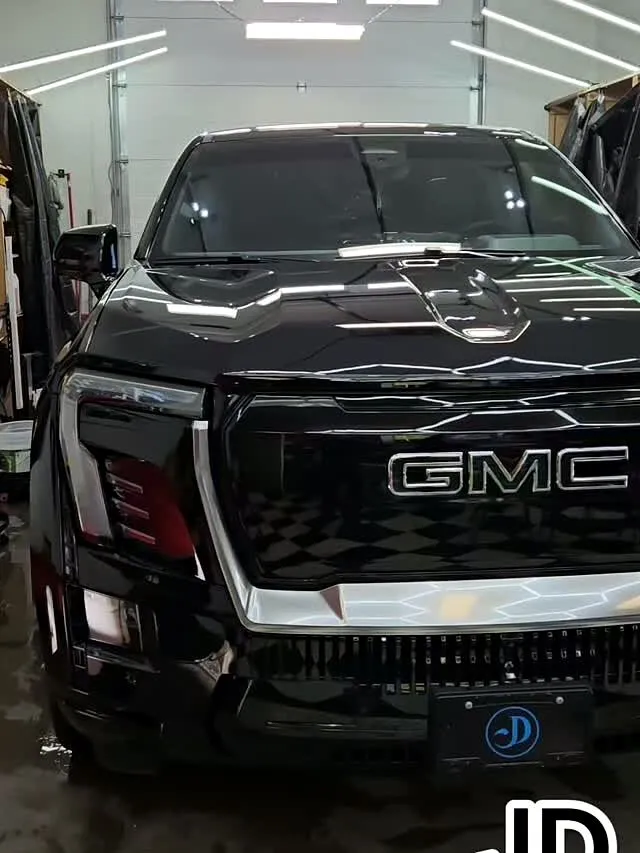 Black GMC Sierra EV, 5-year ceramic coating, JD studio Abbotsford